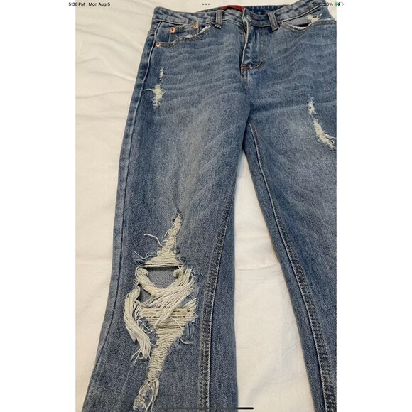 Signature 8 Women’s Distressed Straight Leg Raw Hem Blue Jeans Size S - Picture 4 of 10